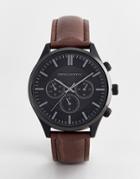 Asos Design Classic Watch With Contrast Black Case And Mock Croc Strap In Brown