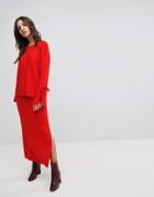 Warehouse Knitted Midi Skirt - Red
