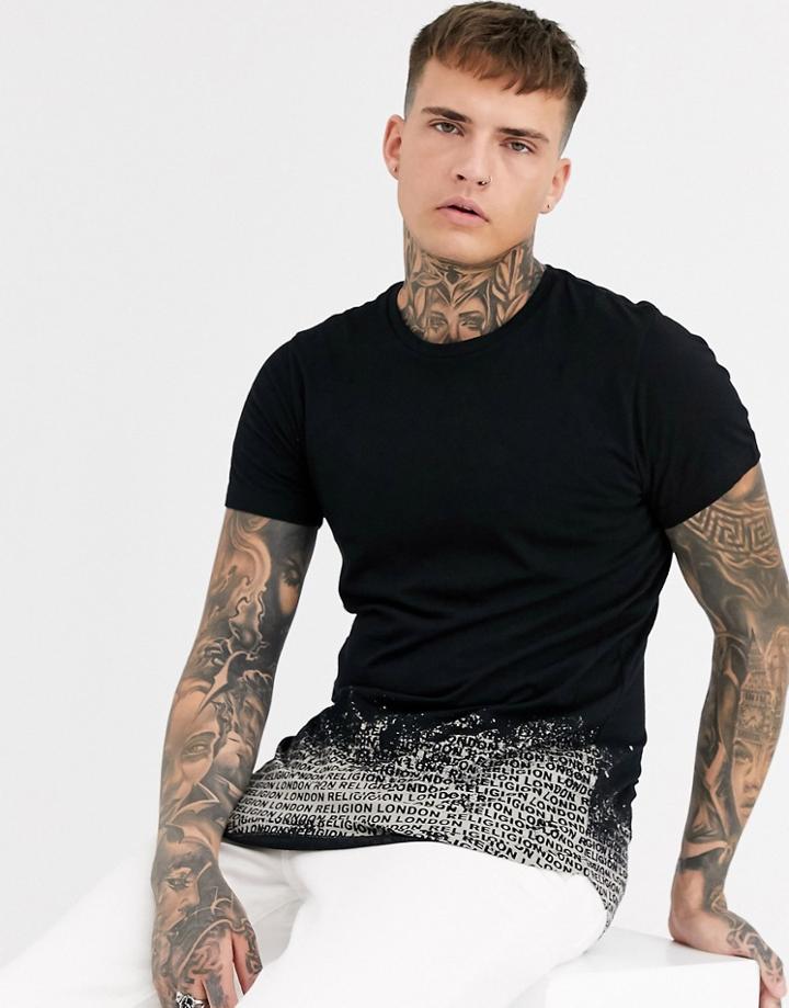 Religion T-shirt With Curved Hem Print In Black - Black