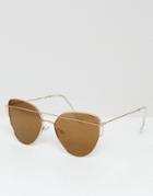 Pieces Tinted Brow Bar Cat Eye Sunglasses - Gold
