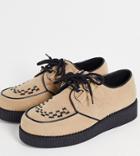 Truffle Collection Wide Fit Lace Up Creeper Shoes In Beige Micro Suede-neutral
