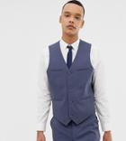 Asos Design Tall Slim Suit Vest In Slate Blue - Blue