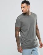 Asos Longline T-shirt With Oil Wash And Zip Front Pocket - Khaki