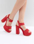 Love Moschino Heart Buckle Heeled Platform Sandal - Red