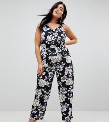 Yumi Plus Jumpsuit In Floral Print - Black