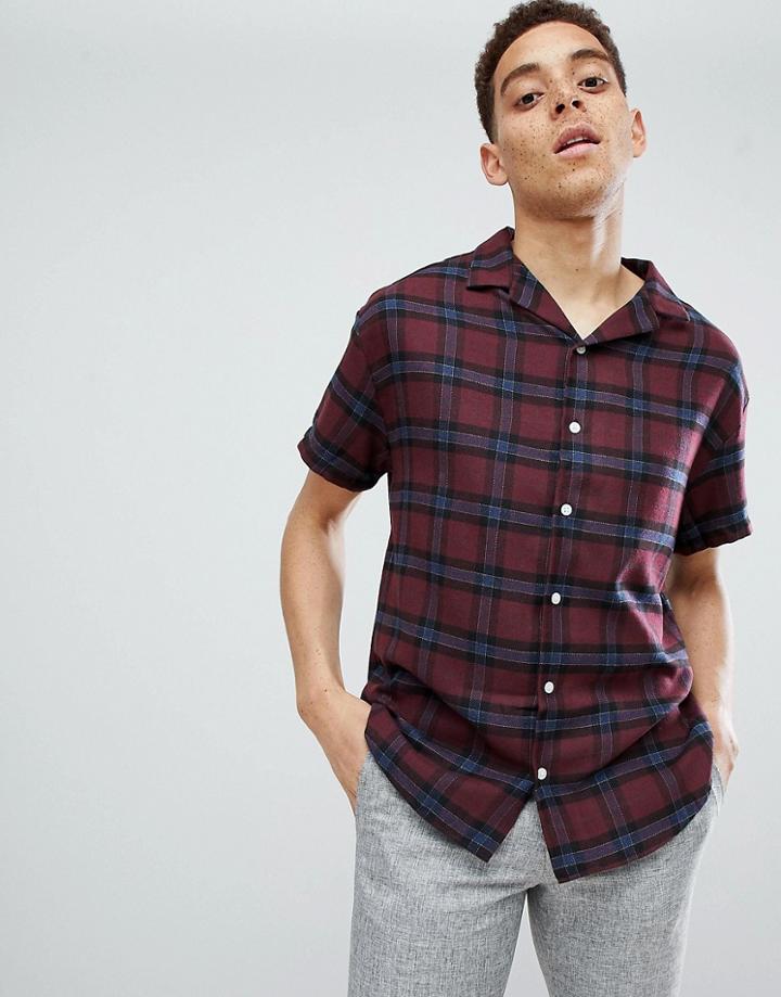 Mennace Burgundy Revere Collar Checkered Shirt - Red