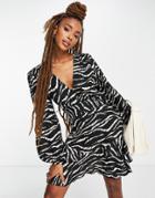 Topshop Woven Ruffle Tea Dress In Zebra Print-multi