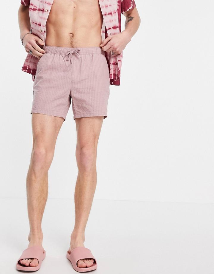Asos Design Slim Shorts In Pink Seersucker