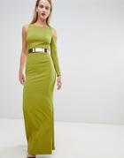 Forever Unique Cut Out Sleeve One Shoulder Maxi Dress - Green