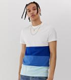 Asos Design Tall Organic Standard T-shirt With Color Block In Blue - White