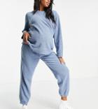 Asos Design Maternity Lounge Fleece Sweat & Sweatpants Set In Blue-blues