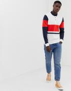 Only & Sons Long Sleeve Polo Shirt With Color Block Details - White