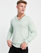 Asos Design Knitted Cotton Revere Polo Sweater In Mint Green