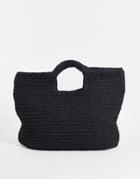 Asos Design Grab Handle Raffia Tote Bag In Black