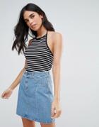 Brave Soul Stripe Halter Neck Tank - Black