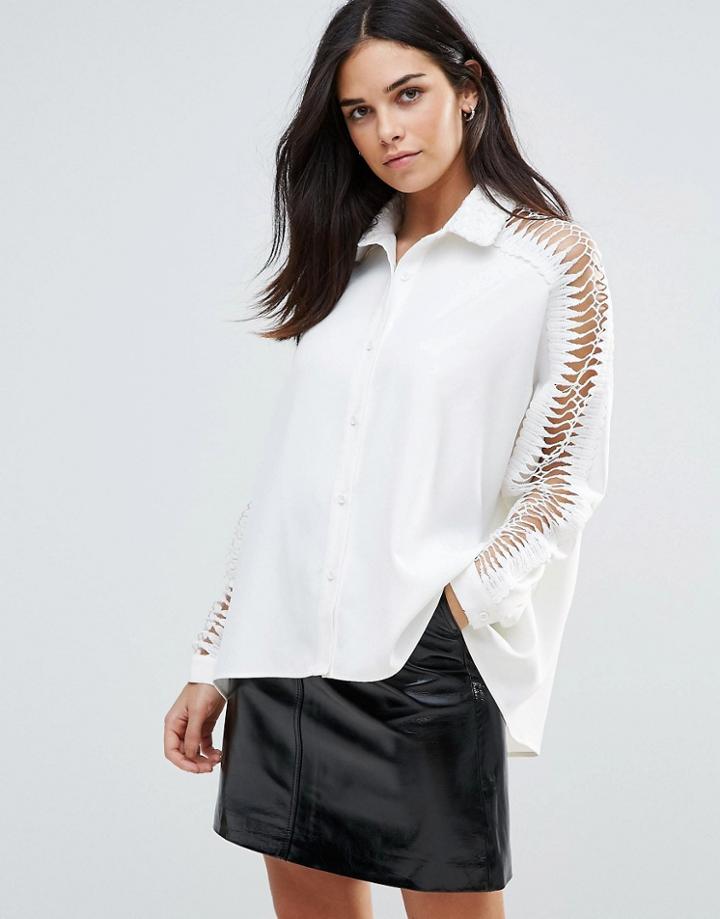 Liquorish Laddered Sleeve Shirt - White