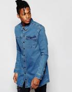 D.i.e. Workman Denim Longline Shirt In Light Blue Wash - Indigo Wash 3