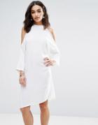 Liquorish Cold Shoulder Oversized Midi Dress - Cream