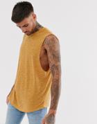 Asos Design Relaxed Sleeveless T-shirt With Dropped Armhole In Linen Mix In Brown - Brown