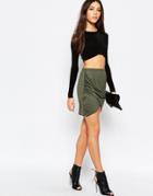 Daisy Street Wrap Front Mini Skirt - Khaki