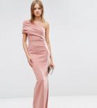 Asos Tall One Shoulder Bardot Scuba Maxi Dress With Exposed Zip - Pink