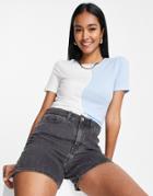Vero Moda Frsh Half And Half T-shirt In Blue And White-multi