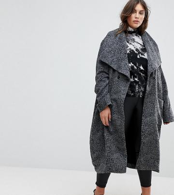 Religion Plus Longline Coat In Leopard - Gray