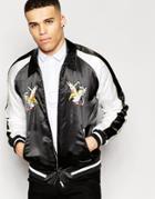 Asos Bomber Jacket With Eagle Embroidery - Black