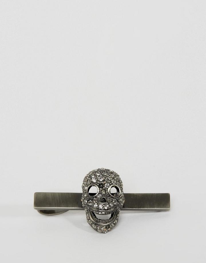 Simon Carter Swarovski Crystal Skull Tie Slide Exclusive To Asos - Sil