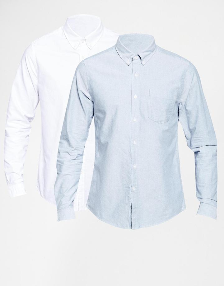 Asos Oxford Shirt Twin Pack - Blue/white - Save 20%
