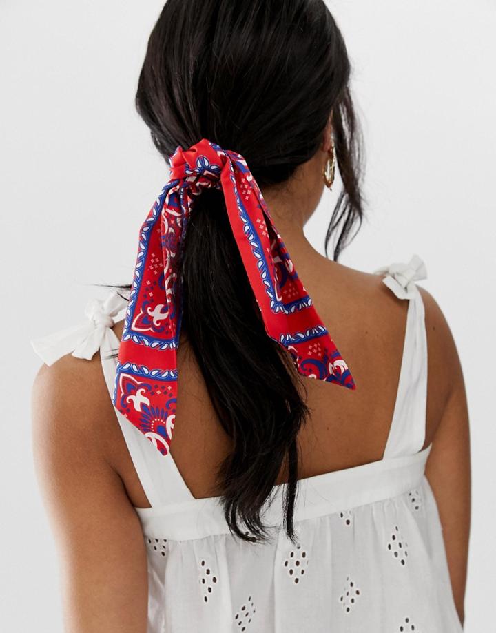 Asos Design Hair Scarf In Bandana Print In Burgundy - Multi