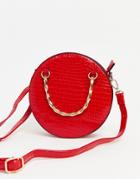 Asos Design Croc Circle Cross Body Bag With Chain Strap-red