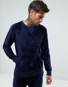 Another Influence Velour Crew Neck Pocket Sweater - Navy