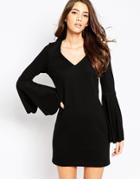Asos 60's Shift Dress With Flared Sleeves In Ponte - Black