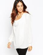 Asos Longline Top With Detail Front And Drape Neck - Ivory