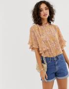 Vero Moda Floral Printed Micro Ruffle Sleeve Blouse - Multi