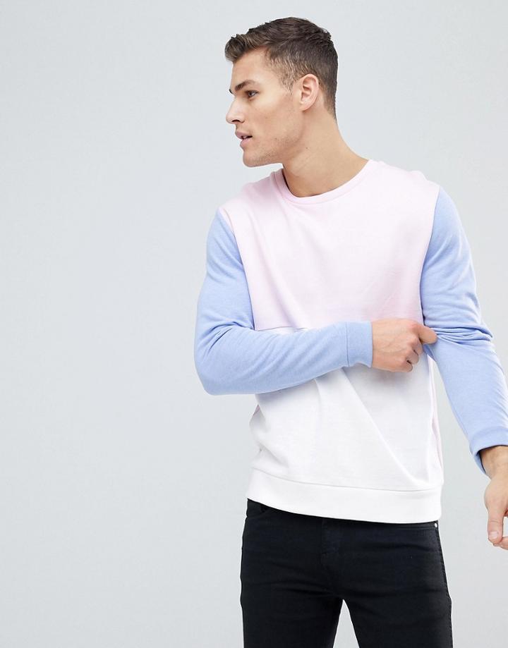 Asos Sweatshirt In Pink With Color Blocking - Pink