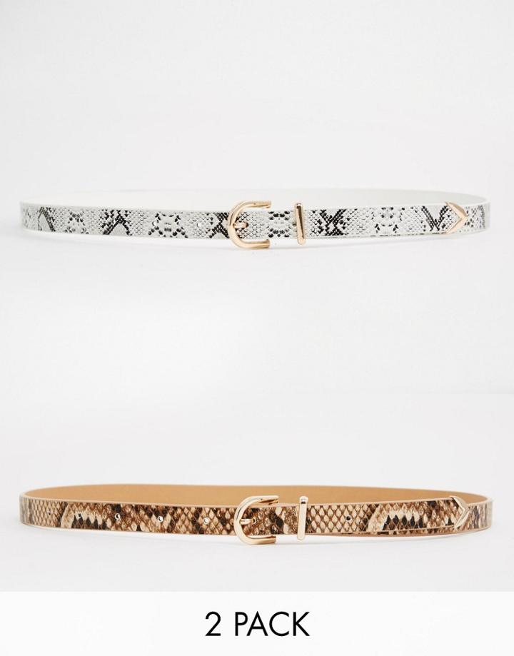 Asos 2 Pack Tipped Snake Belts - Multi