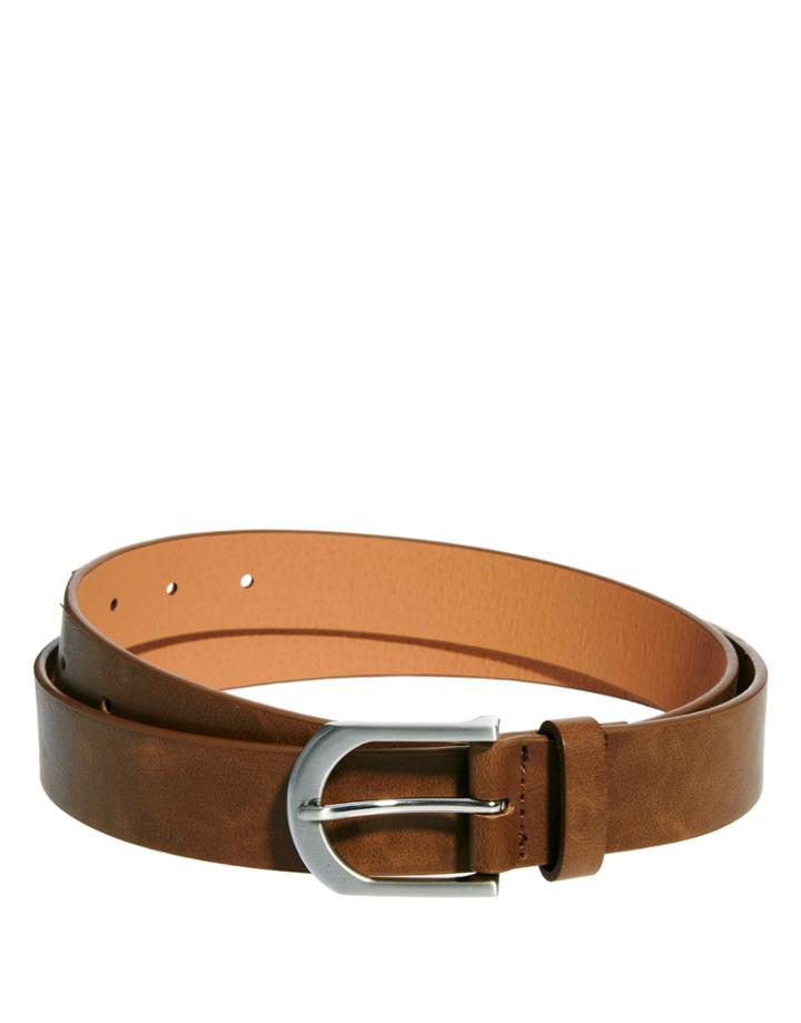 Asos Smart Belt In Tan Faux Leather - Tan
