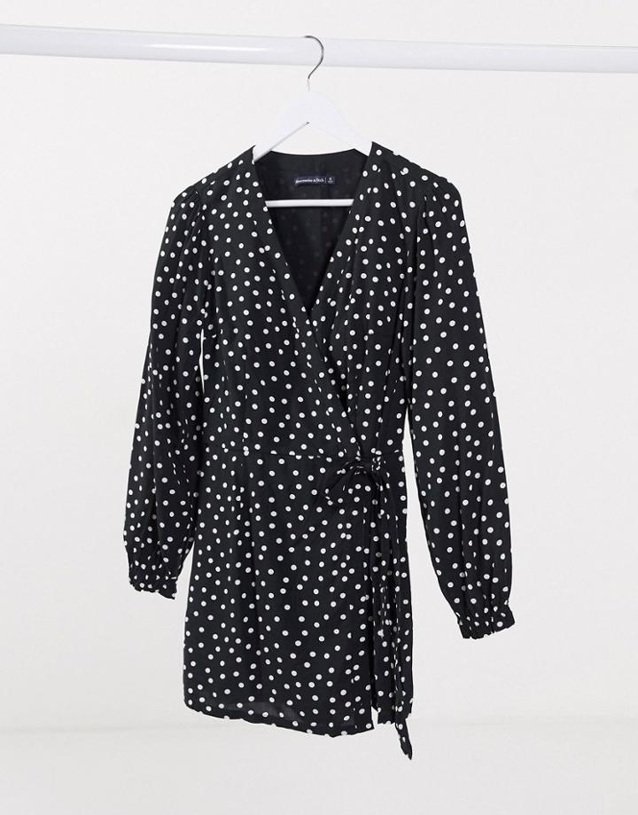 Abercrombie & Fitch Wrap Dress In Polka Dot-black