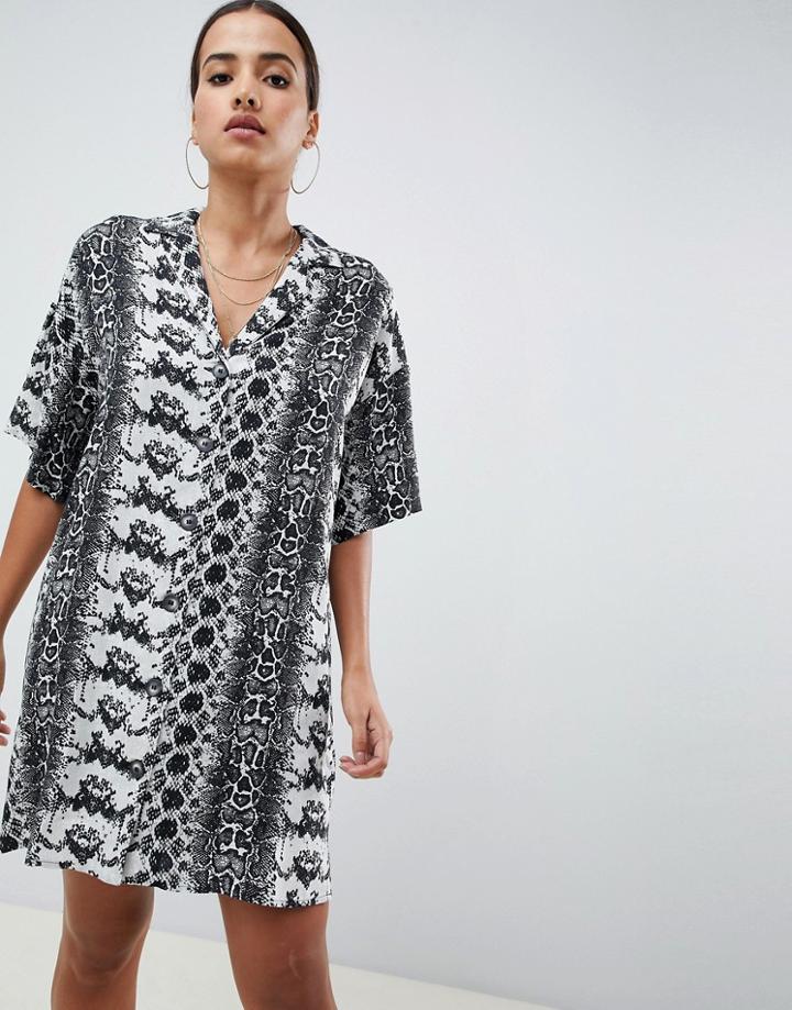 Asos Design Chuck On Mini Shirt Dress In Snake Print-multi