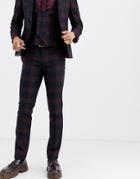 Twisted Tailor Super Skinny Fit Suit Pants In Burgundy Check-red