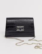 Asos Design Croc Cross Body Bag With Twist Lock And Chain Detail - Black