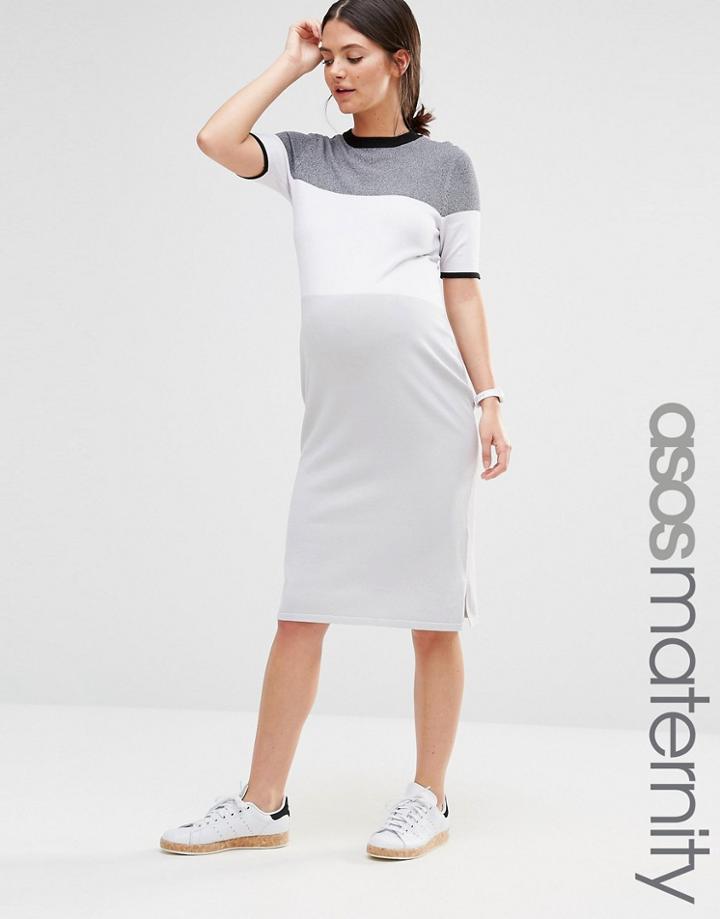 Asos Maternity Knitted Column Dress In Color Block - Multi