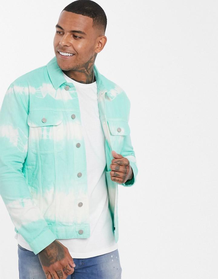 Asos Design Oversized Western Denim Jacket In Tie Dye-green