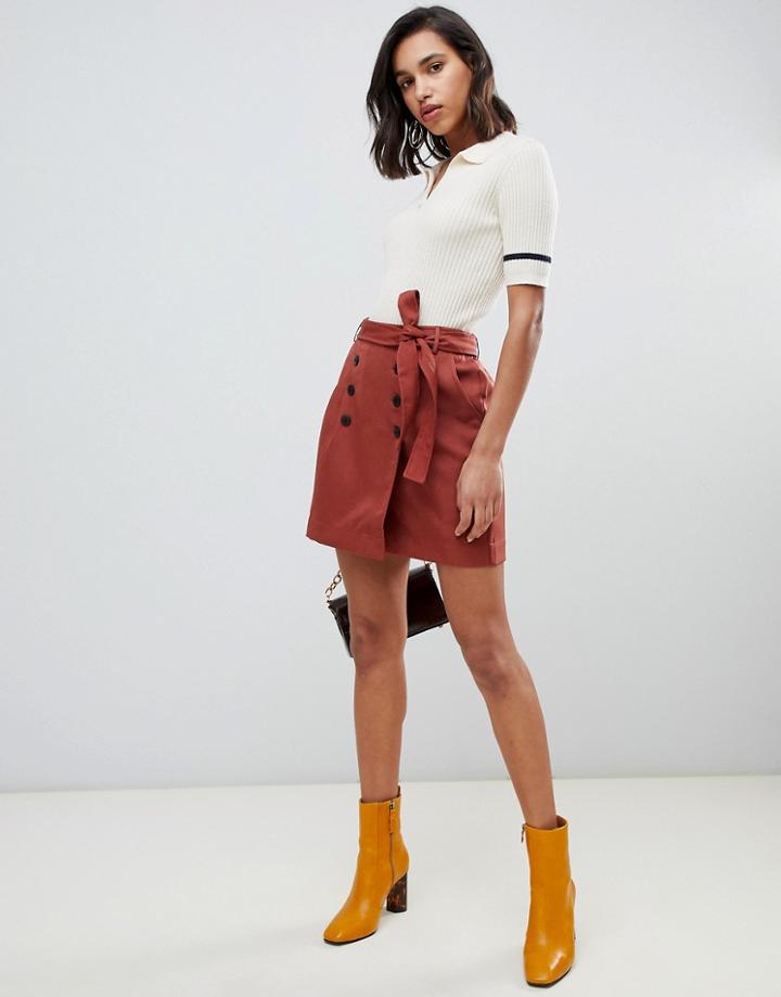 Vero Moda Button Front Belted Kilt Skirt - Multi