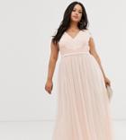 Little Mistress Plus Lace Back Cap Sleeve Maxi Dress In Pink - Navy