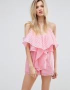 Missguided Sheer Frill Romper - Pink