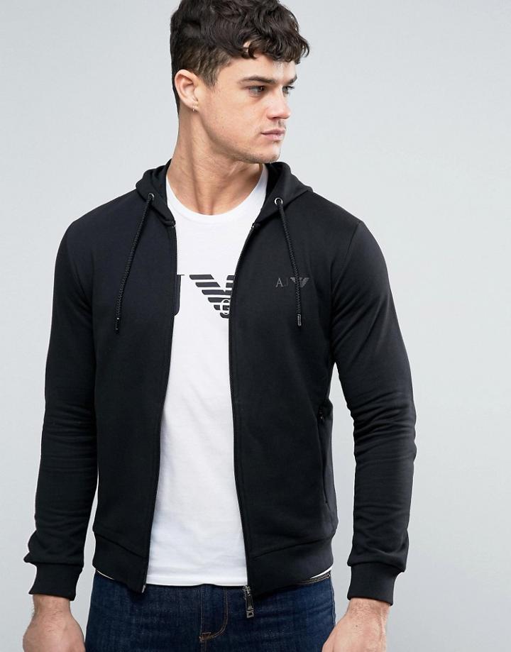 Armani Jeans Zipthru Logo Hoodie Regular Fit In Black - Black