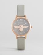 Olivia Burton Gray & Rose Gold Molded Bee Leather Watch - Gray